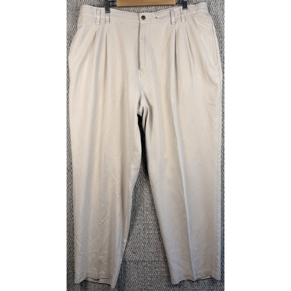 Tommy Bahama Silk Dress Pants Mens 40 Beige Pleated Luxury Casual Trousers